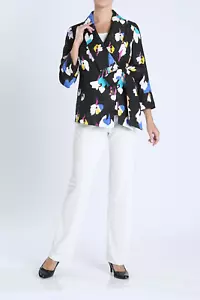 IC Collection Black Floral Side Tie Jacket Lagenlook Sz M NWT $198 - Picture 1 of 11