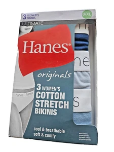 Hanes Women's Cotton Blend Bikini Panty 3 Pack Navy/Lilac/Demin Blue  8/XL NEW - Picture 1 of 4