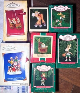 7 Vintage Hallmark Andenken Ornamente LOT - Weihnachten - RENTIER & WEIHNACHTSMANN - Bild 1 von 2