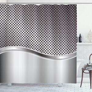 Grey Shower Curtain Industrial Grid Motif Print for Bathroom