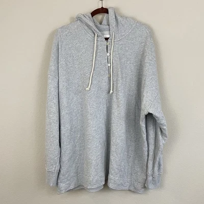 NWT AERIE Women’s Gray Oversized Henley Hoodie Pullover Sweatshirt Size Large - Image 1 of 4