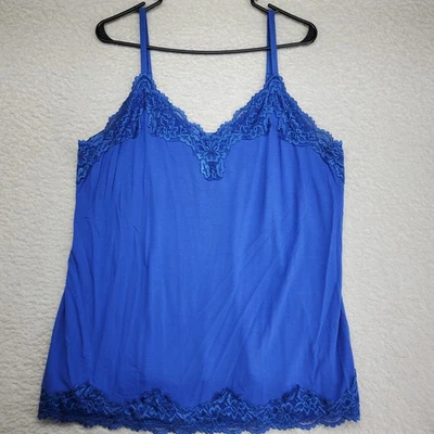 Camiseta sin mangas Lane Bryant con ribete de encaje 18/20 XL azul elástico camisola capa base Foto 1 de 4