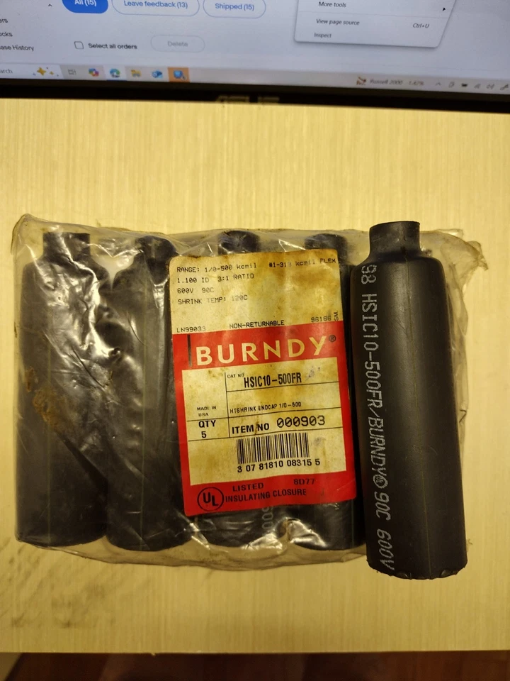 Tampas termorretráteis HSIC10-500FR pkg de 5 usadas em cabo de 1/0-500 kcm - Imagem 1 de 1