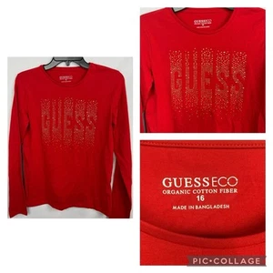 Guess Girl Rhinestones Long Sleeve Top Red NWOT  Size.16 - Picture 1 of 9