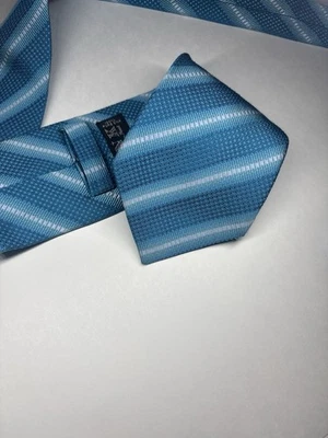 Corbata Thomas Rosa Hombre 100% Seda Azul Rayas Hecha en Inglaterra Foto 1 de 4