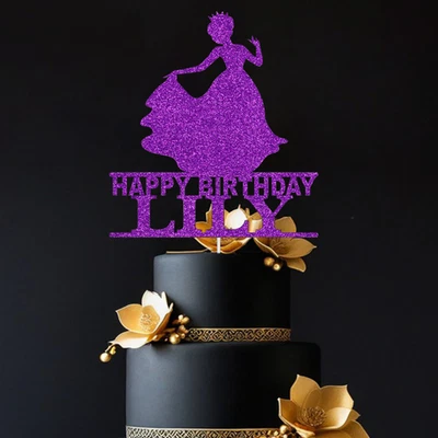 Personalised Cake Topper Princess Any Name AGE Happy Birthday Girls Daughters - Image 1 of 4