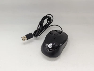 HP 1000 mouse USB wired optical sensor scroll glossy black for PC computer - Image 1 of 4