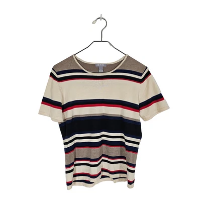 Camisa feminina Alex Garfield Garfield & Marks malha listrada S 100% seda manga curta - Imagem 1 de 4