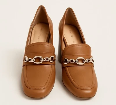 Mocasines para mujer Antonio Melani de cuero con tacón ancho - coñac talla 9M (B1)@ Foto 1 de 4