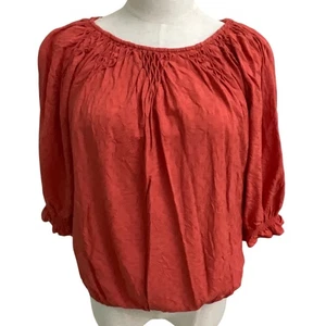 Democracy Womens Blouse Top 3/4 Sleeve Coral Textured Ruffled Size M - Picture 1 of 6
