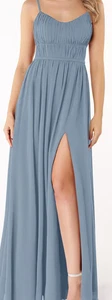 Azazie Yanelie Floor Length Slip Dress - Dusty Blue - A4 - EU 36 - Picture 1 of 5