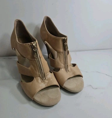 Zapatos Adrienne Vittadini Cuero Beige Desnudo 3.3" Cremallera Punta Abierta 7.5 Foto 1 de 4