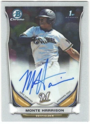 2014 Bowman Draft Monte Harrison #BCA-MH Chrome Draft Pick Autographs AU - Image 1 of 2