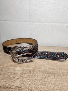 Ariat Belt Girls Western Show Silver Buckle Turquoise Sz 24 A1304027 NO LOOP - Picture 1 of 9