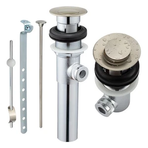 Sink Pop-Up Drain Stopper Assembly with Lift Rod and Overflow, Solid Brass La... - Picture 1 of 7