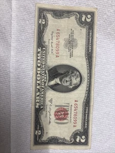 "Rare" 2$  1953 B Red Note Bill, Serial #A 65478099A, No Rips Or Tears! - Picture 1 of 8