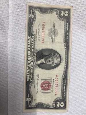 "Rare" 2$  1953 B Red Note Bill, Serial #A 65478099A, No Rips Or Tears! - Image 1 of 4