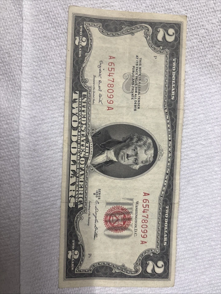 "Rare" 2$  1953 B Red Note Bill, Serial #A 65478099A, No Rips Or Tears! - Image 1 of 4