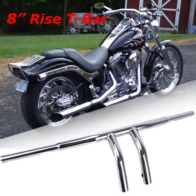 8" Rise T-Bars Handlebar For Harley Sportster Softail FLST FXST Custom Drag Bar - Image 1 of 4