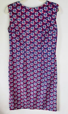 VTG HANDMADE*PRETTY!! RED WHITE BLUE FLORAL CIRCLE PRINT SHEATH DRESS*M - Image 1 of 3