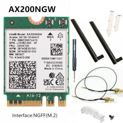 Intel WiFi 6 AX200NGW M.2 WiFi scheda Bluetooth 802.11ax computer portatili PC antenne set - Immagine 1 di 4