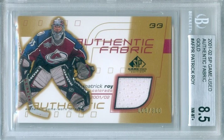 2001-02 SP GAME USED PATRICK ROY AUTHENTIC FABRIC GOLD # 008/300 BGS 8.5 - Image 1 of 1
