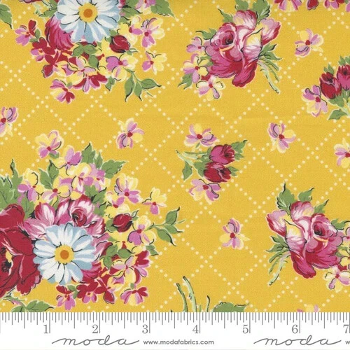 Picture Perfect Moda Fabrics Mustard Floral American Jane Wild Daisies Roses - Image 1 of 1