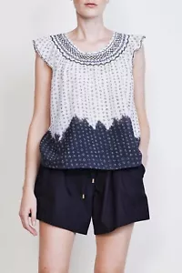 Top manga aleteada teñida de inmersión ajustada estampado Shibori Manzanilla Apart M $225 - Imagen 1 de 10