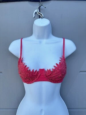 Blue Life Pasion flower Coral Lace Underwire Bikini Swimsuit Top Demi Cup Sz XS - Image 1 of 4