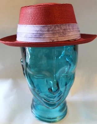 Vintage Meyer Biltimore Red Straw Boater Hat 54/6 3/4 - Image 1 of 4