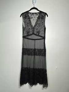 Elie Tahari Women Dress SZ 12 Black Sheer Mesh Lace Mall Goth Dark Fairy Witchy - Picture 1 of 6