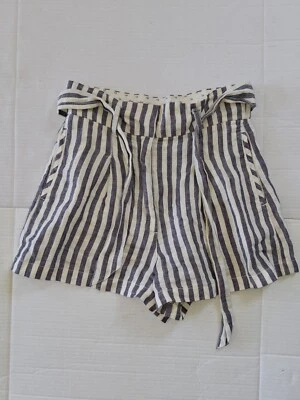 Pantalones cortos de lino de cintura alta Cynthia Rowley para mujer talla 2 rayas azules y blancas Foto 1 de 4