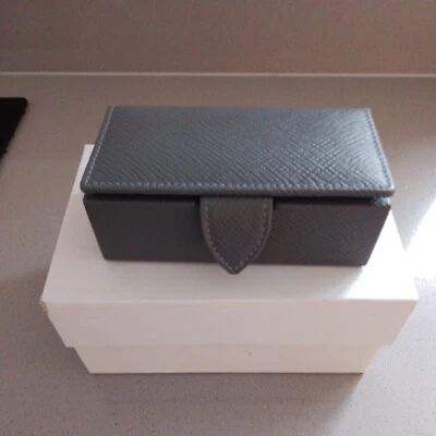 smythson of bond st Mini Cufflink Box/ jewellery box. Panama Storm GreyRRP £155  - Image 1 of 4