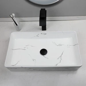 Set scarico rubinetto nero miscelatore combo lavabo vasca ceramica bagno rettangolare bianco - Foto 1 di 7