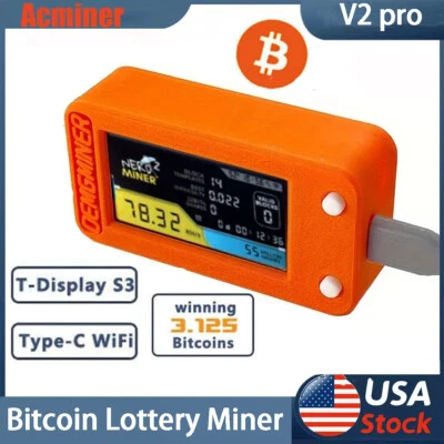 ACMINE US Stock NerdMiner V2 Pro 78KH/s T-Display S3 Bitcoin Solo Lottery Miner Win BTC