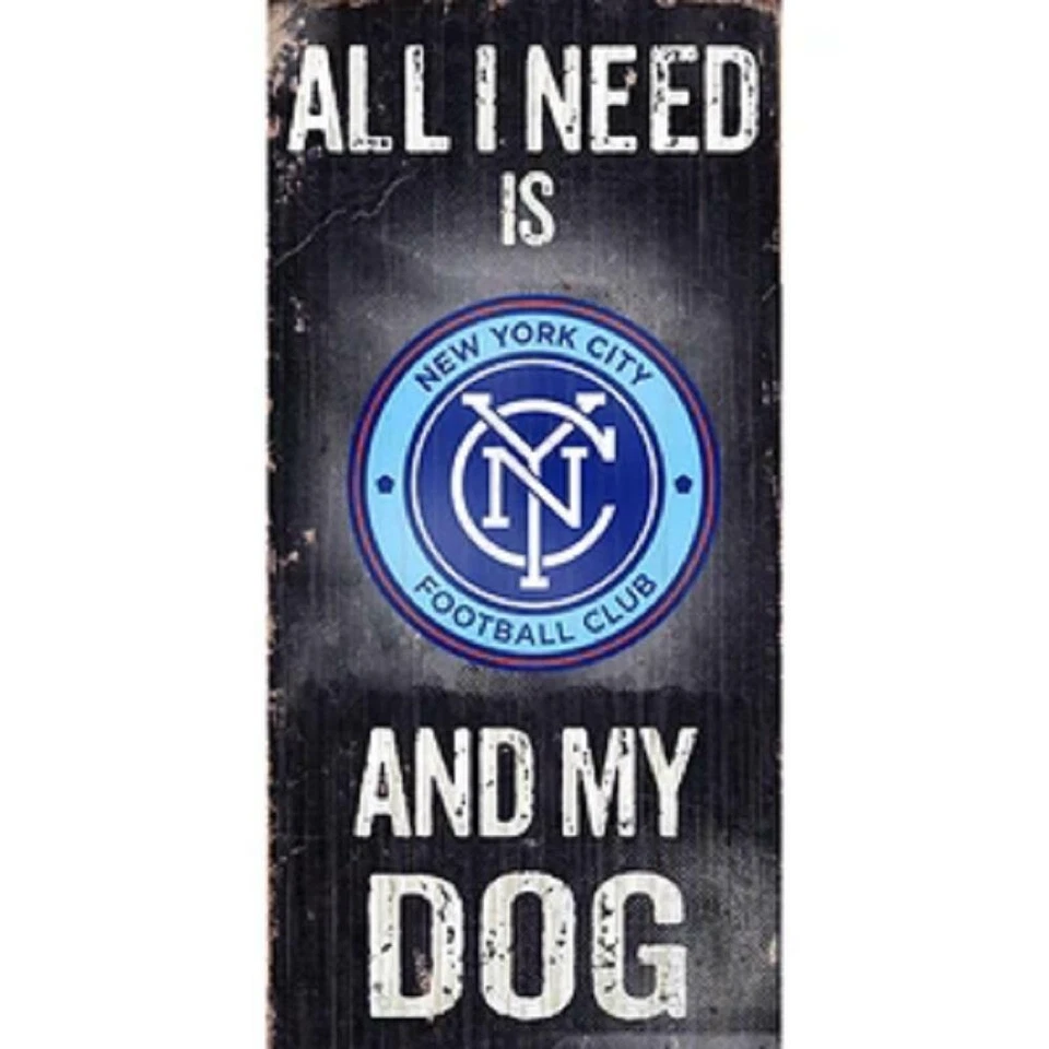 New York City FC Soccer and Dog Wood Sign [NEW] MLS Man Cave Den Wall Foto 1 de 1
