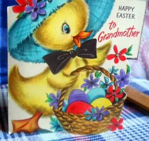 FELICE PASQUA A UNA CARA NONNA SEGNO DISTINTIVO (Hall Bros) 1950 fustellato*scintilla - Foto 1 di 4