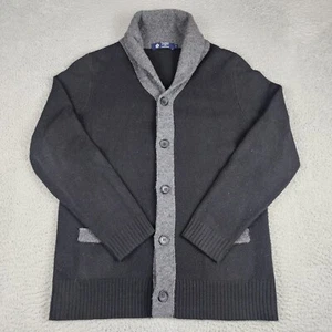 J Crew Sweater Mens Medium Black Gray Cardigan Lambswool - Picture 1 of 7