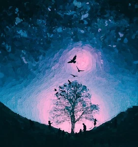 Sycamore Gap Tree Hadrians Wall Healing Pink Moon Shadows A3 Print D. Dugnas - Picture 1 of 2