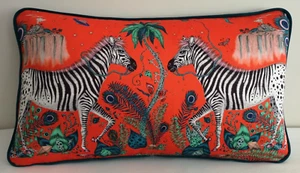 Emma J Shipley LOST WORLD RED COTTON Cushion Polyester inner  63 x37cm TEAL Back - Picture 1 of 4