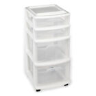 Homz Clear Plastic 4 Drawer Medium Home Storage Container Tower, White Frame