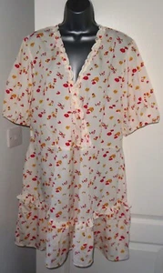 ✿NEW LadiesBOOHOO ecru frloral print ruffle smock tea dress size 22✿ - Picture 1 of 4