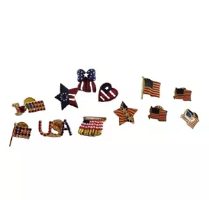Posten Vintage & jetzt 12 amerikanische Flagge Anstecknadeln Broschen Strass 4. Juli Geschenk - Bild 1 von 24