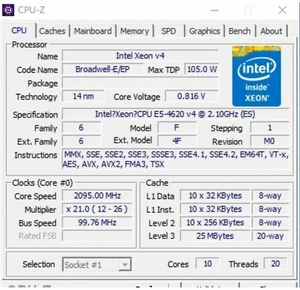 Intel Xeon E5-4620 v4 QS QKSY 10C 2.1GHz 105W LGA2011-3 DDR4 Similar E5-2630 v4 - Picture 1 of 2