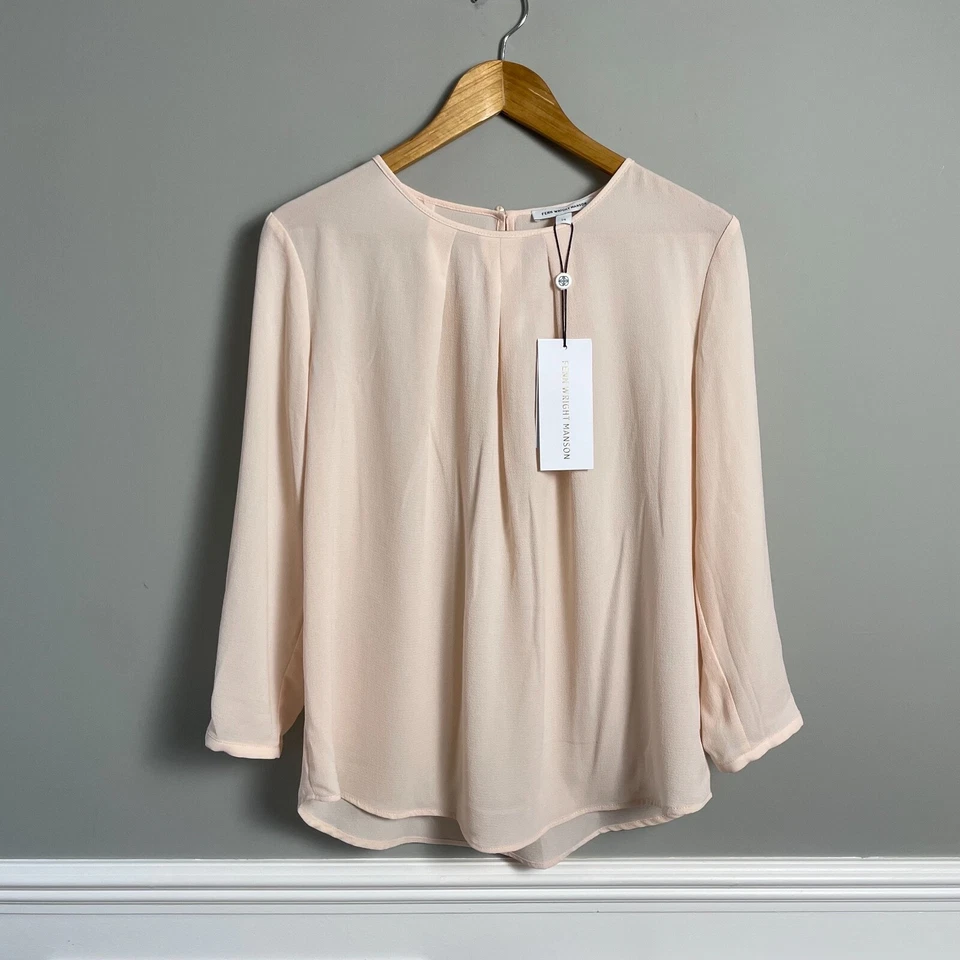New Womens Fenn Wright Manson Blouse Top UK 14 3/4 Sleeves Pale Pink Shirt Sheer - Image 1 of 4