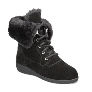 Style & Co. Womens 7 M Black Leather Faux Fur Lace Up Ankle Boots NIB ZG0 - Picture 1 of 5