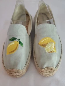 Soludos Women's Pale Blue Cotton W/Lemons~ Cotton Espradilles Sz. 9.5M - Picture 1 of 8