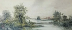 Antique 19th Century River Landscape Water Color Painting by Alan Mitchell - Picture 1 of 10