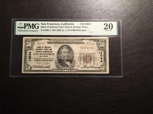 50.00 1929 national bank of America San Francisco California PMG 20 very fine - Picture 1 of 2