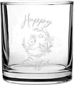Easter Bunny with Flowers - 3D Laser Engraved Scotch Whiskey Glass 10.5 oz New - Picture 1 of 3